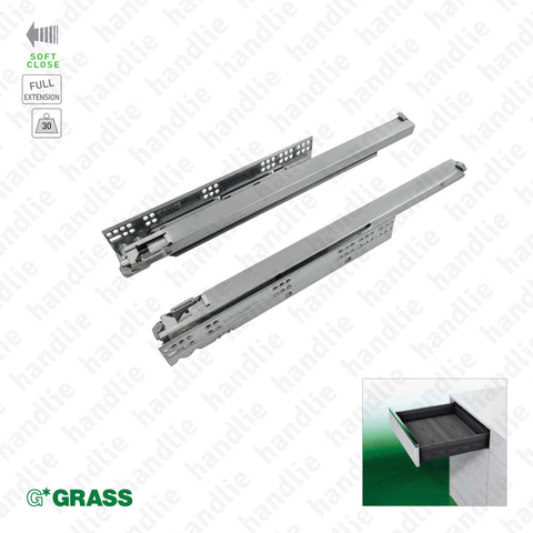 COR.7002 - DYNAMOOV - GRASS - Corrediças ocultas com Soft-Close para gavetas / Extração total / 30kg | GRASS