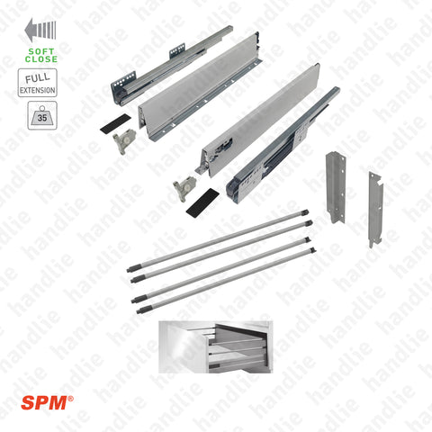 CL.181.1.00 - H.204 - SPM QUICK SLIDE - Laterais com corrediças Soft-Close para gavetões 204 mm / Extração total / 35kg