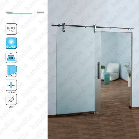 SC.KIT.IN.110/2000 - Sistema em inox para divisões e portas correr de passagem em vidro - até 80Kg por folha - Portas 1 metro