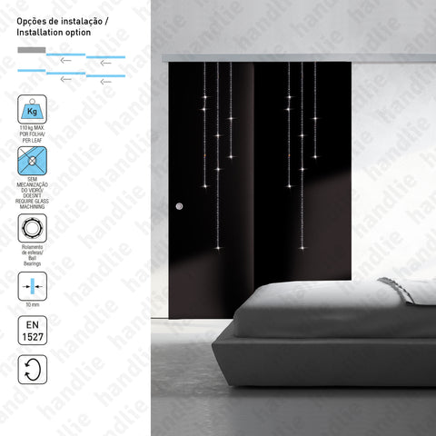 KIT SV-T-PRO X110 Multiplo Compact Glass - Kit completo para portas de correr passagem em vidro + SOFTPRO DUPLO p/ portas de 10mm até 110kg | SAHECO