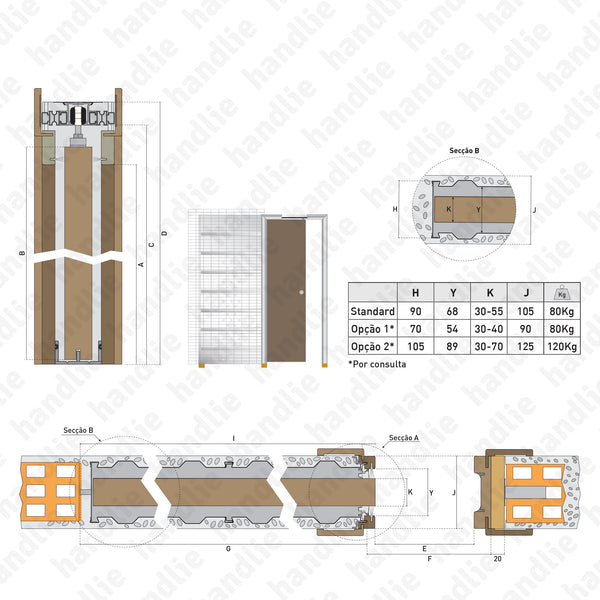 BKE.10 - Estrutura/Cassete pré-montadas para portas correr 1 folha - Parede Reboco