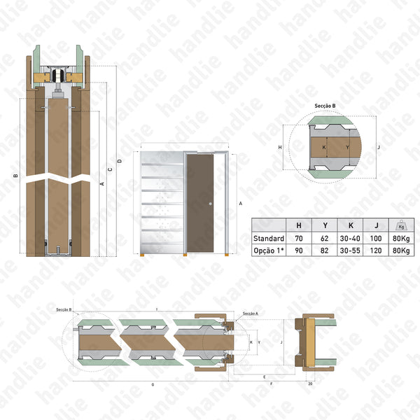 BKE.11 - Estrutura/Cassete pré-montadas para portas correr 1 folha - Parede Gesso