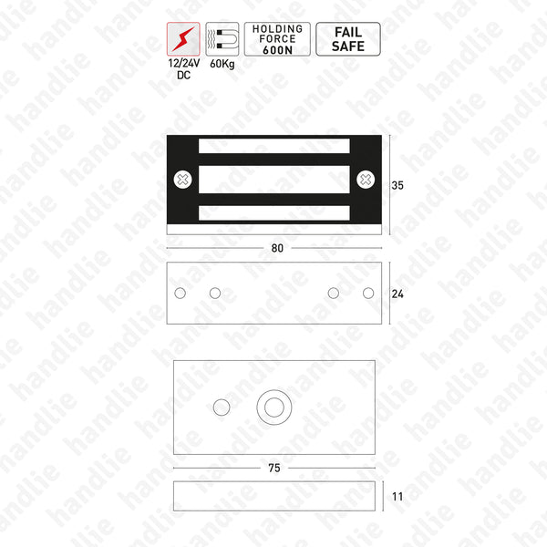 F.EL.100 - Fechadura Eletromagnética para armários - FAIL SAFE - 60kg