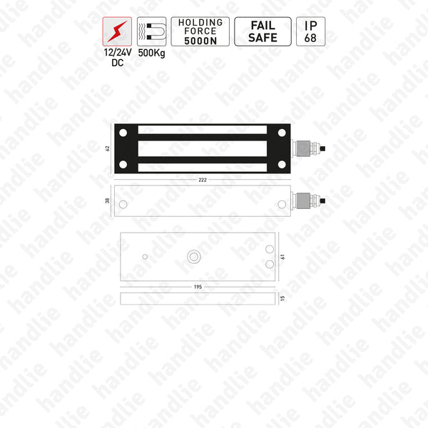 F.EL.1200.W - Fechadura electromagnética de sobrepor IP68 - FAIL SAFE - 500kg