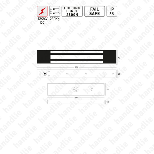 F.EL.600.WS - Fechadura electromagnética de sobrepor IP68 - FAIL SAFE - 280kg