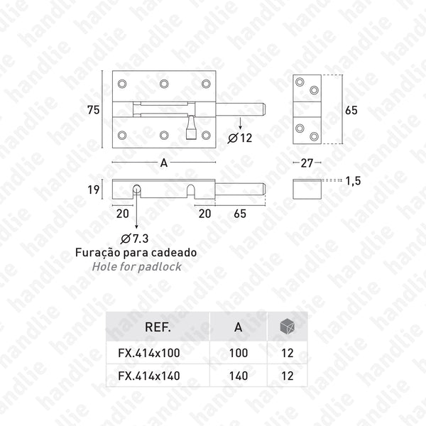 FX.414 - Fecho de culatra Ø12 com opção para aplicação cadeado