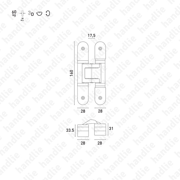 118.3D - Dobradiças ocultas 3D - Carga 60Kg