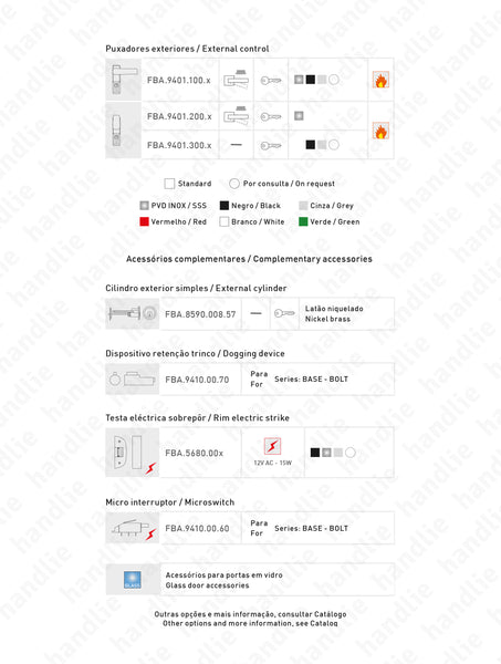 IDEA BASE - Fechos Verticais - Barra Anti-pânico com fechos verticais 3 pontos fecho - Vermelho