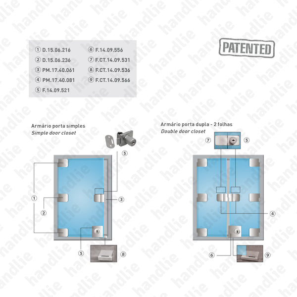F.CT.14.09.566 Passion Glass - Square - Chapa testa para fechadura - portas de vidro 2 folhas
