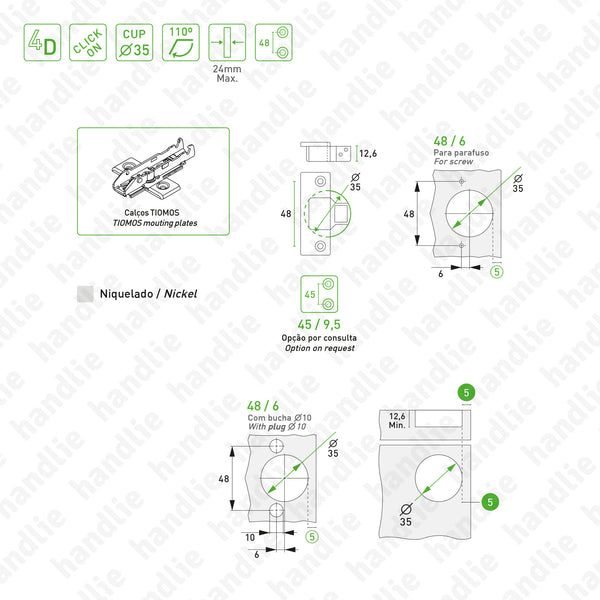 D.GRA.F046 - Dobradiça "TIOMOS" 110º - Sem Mola - Afinação 4D | GRASS