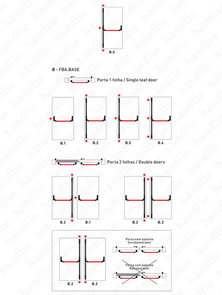 IDEA BASE - Fechos Verticais - Barra Anti-pânico com fechos verticais 3 pontos fecho - Vermelho
