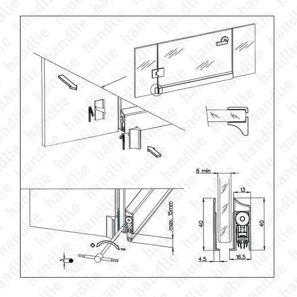 VP.2506 - Veda portas sobrepor para portas de vidro, madeira e metálicas