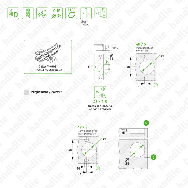 D.GRA.F045 - Dobradiça "TIOMOS" 110º - Afinação 4D | GRASS