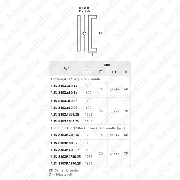 A.IN.8303- Asa simples para portas - Inox Branco Mate