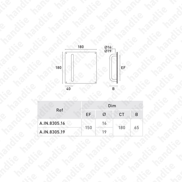 A.IN.8305 - Asa com placa simples ou dupla para portas - Inox