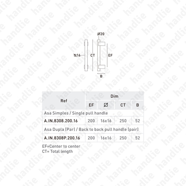 A.IN.8308 - Asa simples para portas - Inox