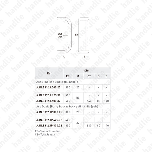A.IN.8312.1 - Asa simples ou dupla para portas - Inox