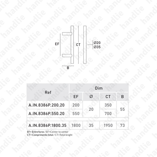 A.IN.8386P - Asas duplas para portas - Inox