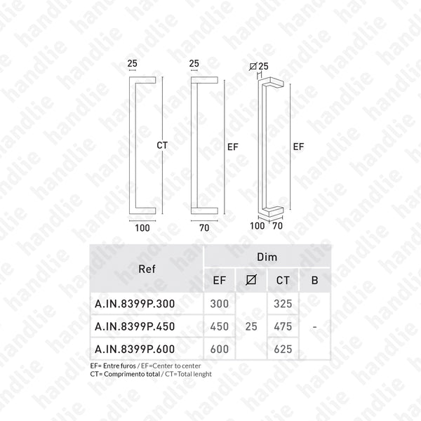 A.IN.8399P - Asa dupla para portas - Inox