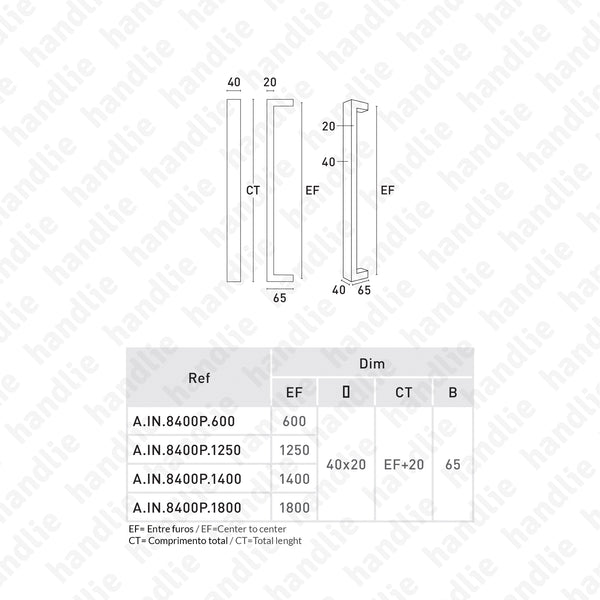 A.IN.8400P - Asa dupla para portas - Inox