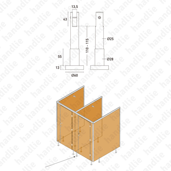 ASM.825 - Suporte inferior regulável - INOX
