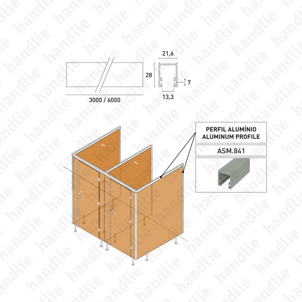 ASM.841 - Perfil vertical ou horizontal - Alumínio