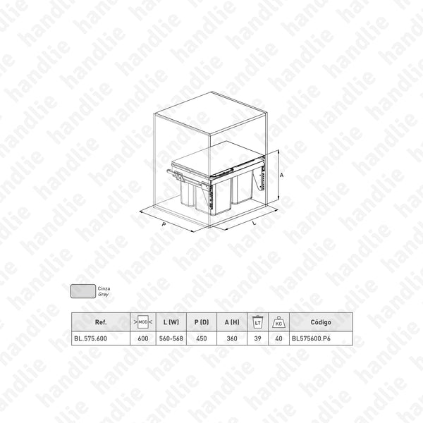 BL.575 - Balde de lixo de extracção total c/ prateleira fixa
