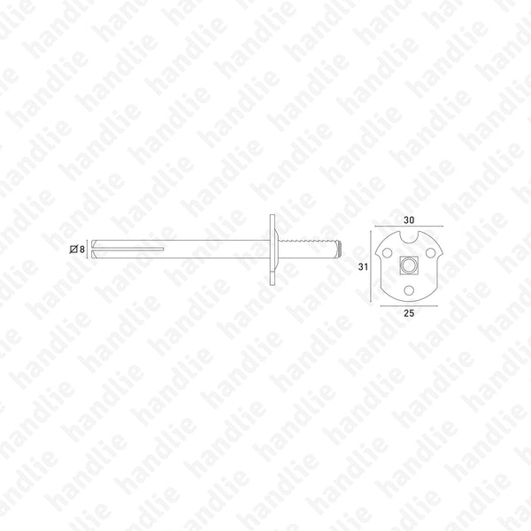 CAV.RF.8 - Ferro quadrado para puxador simples rotativo + puxador fixo Q.8 - AÇO