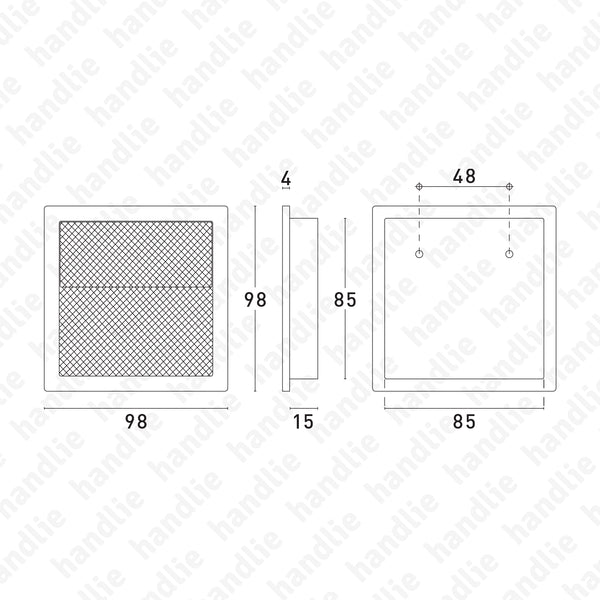 CE.8258 | UDINE - Concha de embutir para mobiliário 98x98