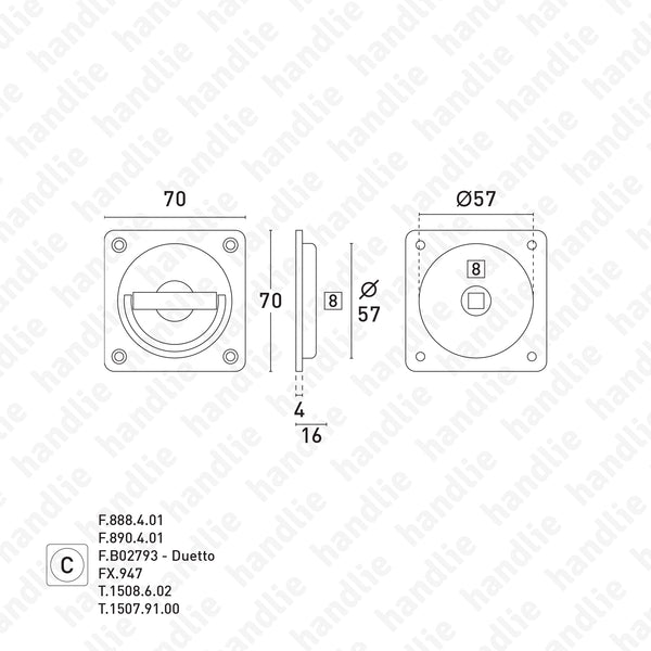 CE.8250 - Concha embutir com asa rotativa Q.70 - LATÃO