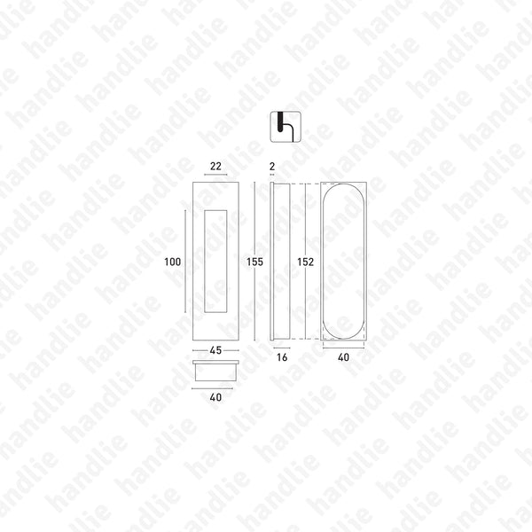 CE.IN.8910 - Concha embutir com tampa de mola 155x45 - Inox