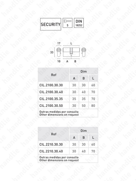 CIL.2100 - Cilindro segurança perfil europeu - Chave / Chave - Série Económica
