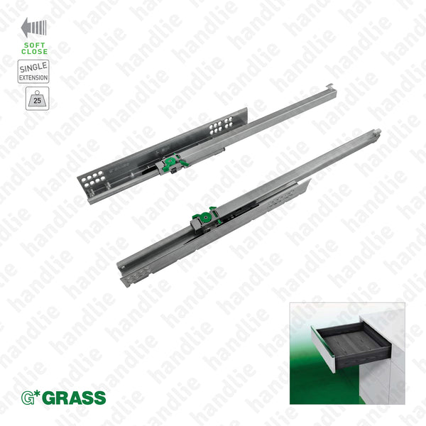 COR.7000 - DYNAMOOV TA - GRASS - Corrediças ocultas com Soft-Close para gavetas / Extração parcial / 25kg | GRASS