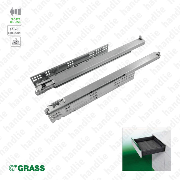 COR.7005.1 - DYNAPRO TMSC - GRASS - Corrediças ocultas com Soft-Close para gavetas / Extração total / 40kg | GRASS