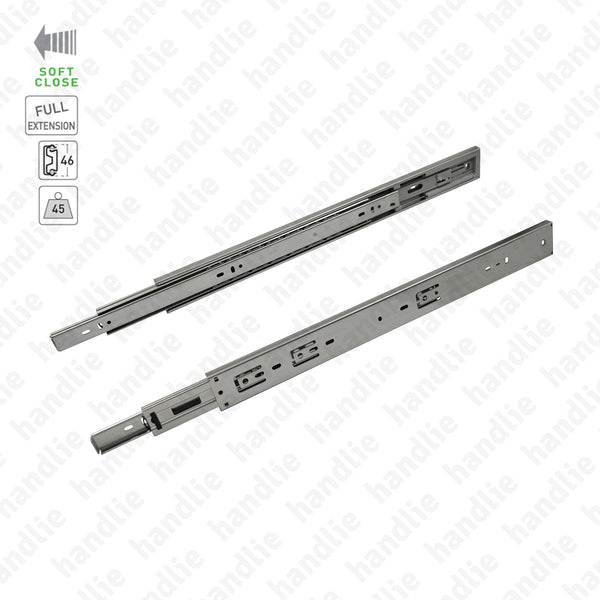 COR.A46.2L com Soft-Close - Corrediças com esferas + Soft-Close para gavetas / 2 Lanços / Extração total / 45Kg (par)