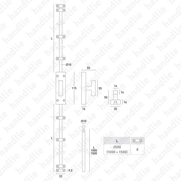 CRM.IN.604.2500 - Cremone sobrepor - Inox