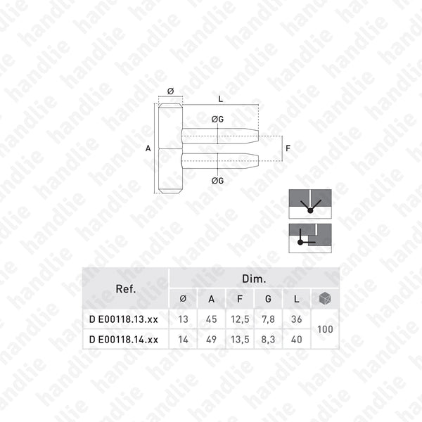 D.118 - Dobradiça de perno para portas ou janelas - Aço