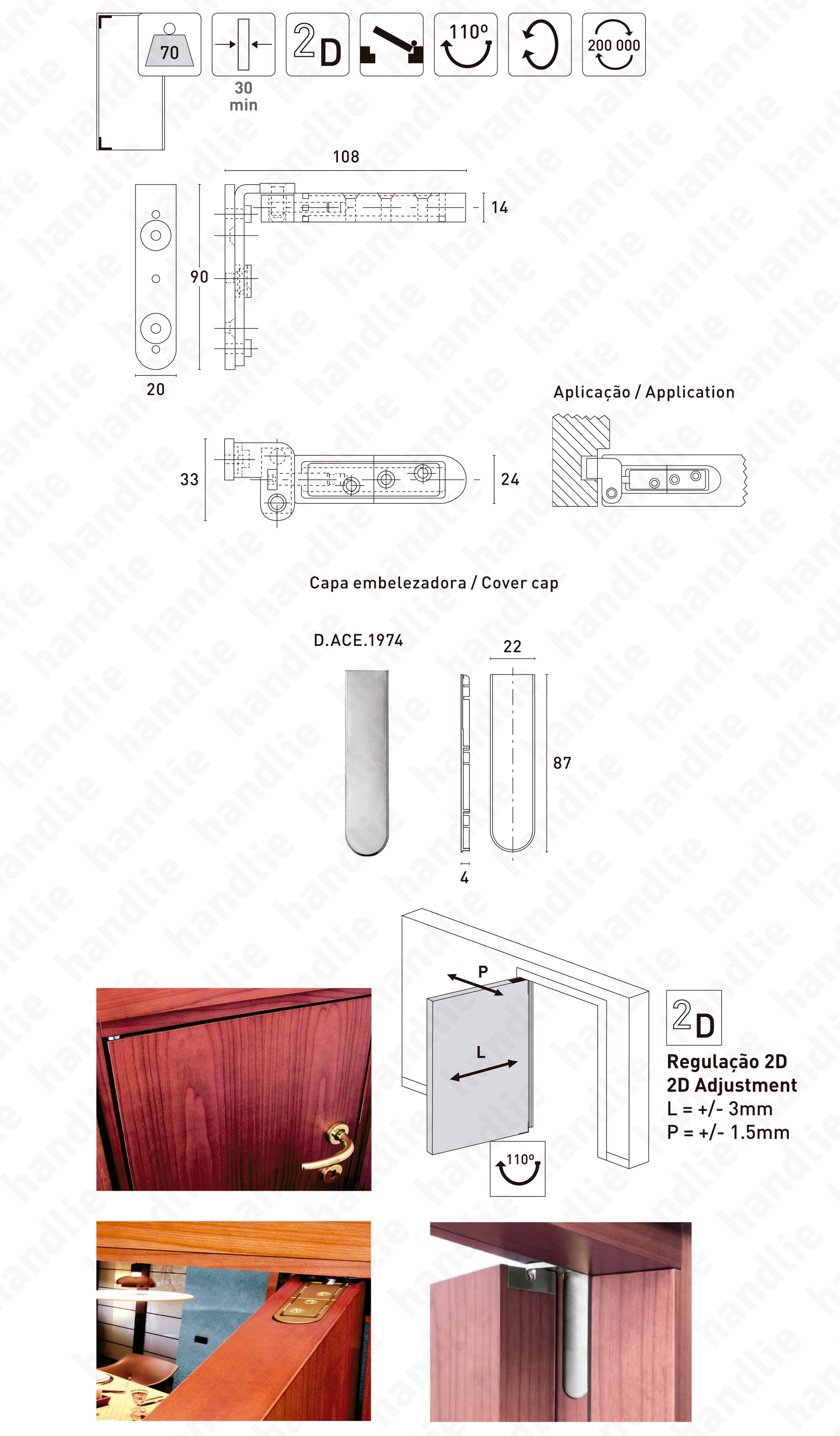 D.1969 - Giro Pivotante, invisível, reversível e regulável em 2 D – handlie