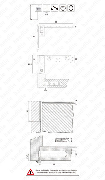 D.1972 - Giros Pivotantes com corpo quadrado - Aço
