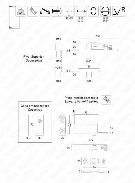 D.1992 - Giro Pivotante com mola de dupla ação - Inox