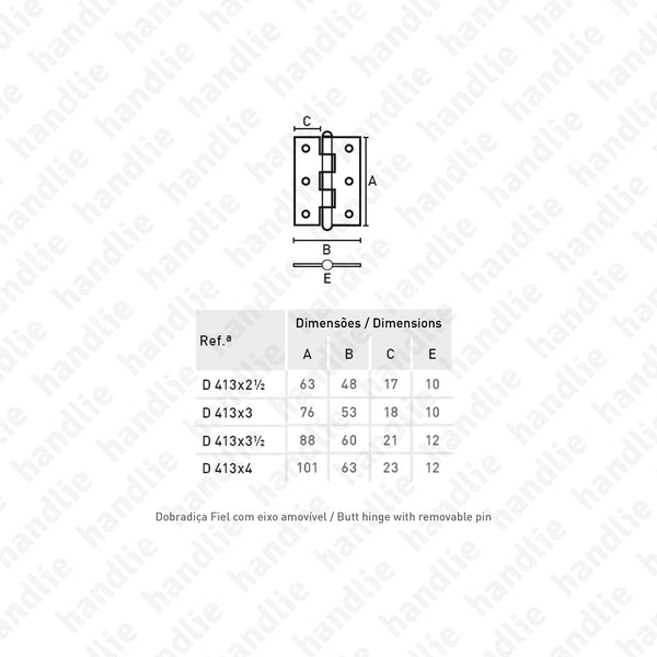 D.413 - Dobradiça fiel com eixo amovível - Preto Fosco