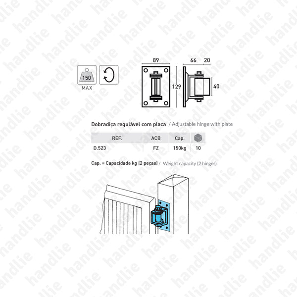 D.523 - Dobradiça regulável com placa - Aço