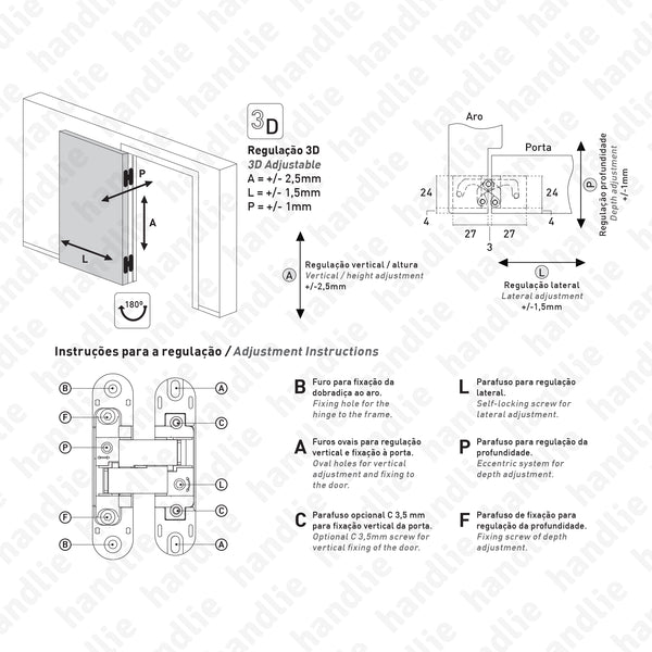 D.580.3D - Dobradiça oculta 3D - Carga 80 Kg