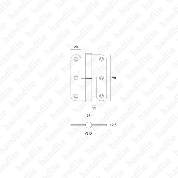 D.8315.AR - Dobradiça abas redondas - 3,5 Polegadas -  Inox
