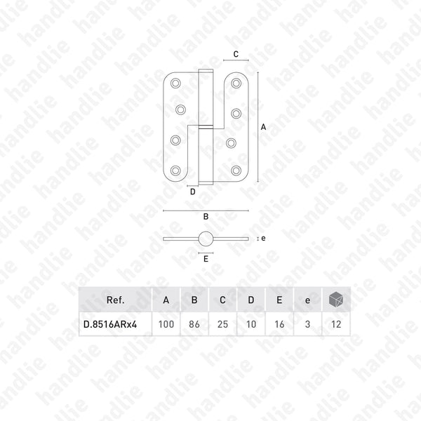 D.8516.AR - Dobradiça abas redondas - Inox