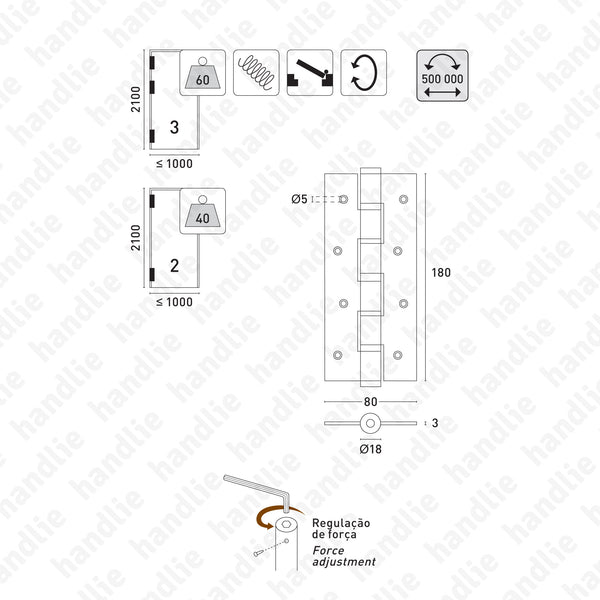 DM.5814J Mola - Dobradiça de mola acção simples 180mm - Inox