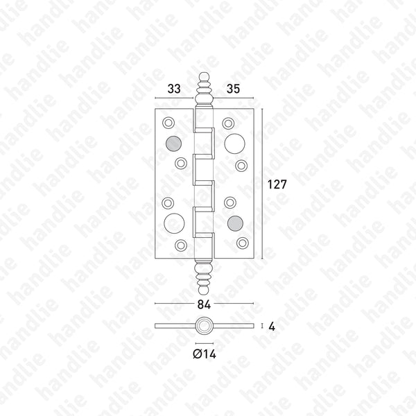 DS.407.P - Dobradiça segurança fiel com pirâmide 127x82 - LATÃO