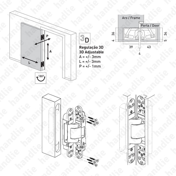 TE.645.3D - Dobradiça oculta TECTUS 3D - Carga 300kgs | SIMONSWERK