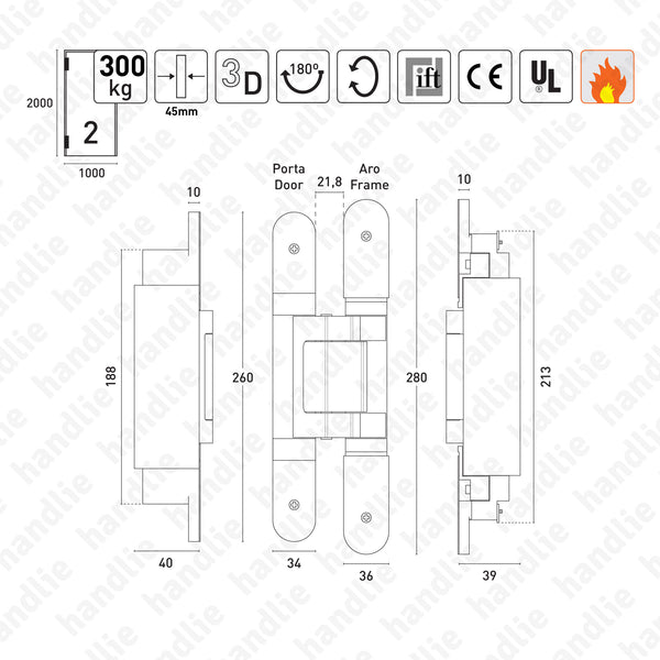 TE.645.3D - Dobradiça oculta TECTUS 3D - Carga 300kgs | SIMONSWERK