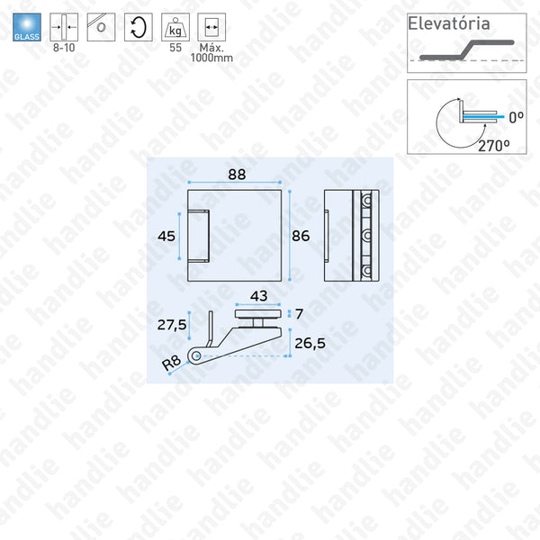 DV.50.01.086 - Dobradiça parede / vidro - Alumínio